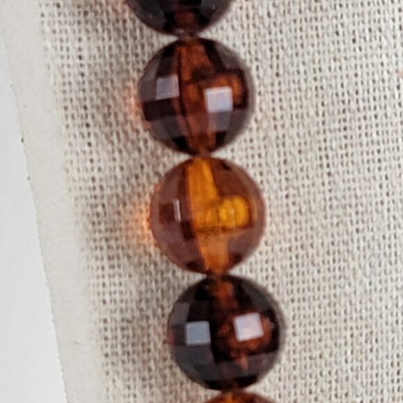 Vtg. Simulated Baltic Amber Lucite Beaded Necklace Cognac Hiidden Box Clasp 29" - Picture 2 of 9